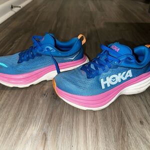 Hoka Vibrant Blue and Pink Athletic Shoes